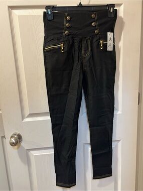 AZ XL/2X High-Waist Black Sailor Style Jeggings w/Gold Buttons Stretchy NWT